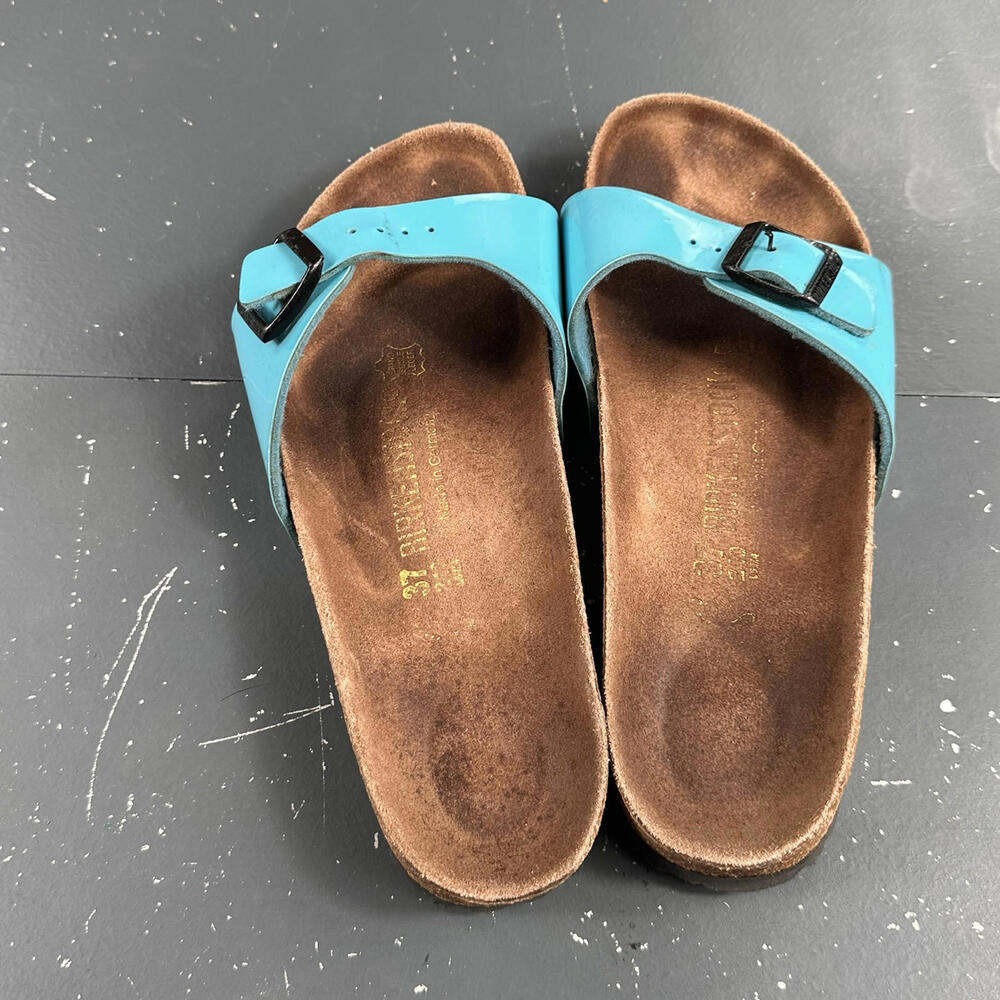Birkenstock Madrid Sandals Womens 37 6-6.5 US Turquoise  Strap Slide Flat Buckle - Picture 4 of 6